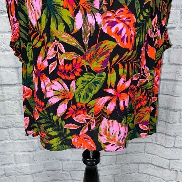 Terra & Sky women 1X 16W-18W tropical print short sleeve peasant top brand new - Picture 2 of 12